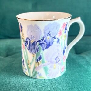 Lenox Iris Flower Blossom Mug Suzanne Clee Fine Porcelain Gold Trim Floral